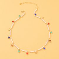 Sweet Heart Shape Alloy Beaded Inlay Artificial Crystal Women's Necklace sku image 1