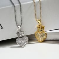Elegant Simple Style Heart Shape Crown Copper 18k Gold Plated Zircon Pendant Necklace In Bulk main image 1
