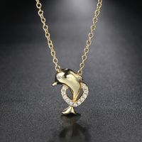 Cute Dolphin Copper Zircon Pendant Necklace In Bulk main image 1