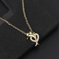 Cute Dolphin Copper Zircon Pendant Necklace In Bulk main image 4