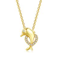 Cute Dolphin Copper Zircon Pendant Necklace In Bulk sku image 2