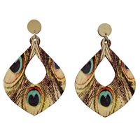 1 Pair Bohemian Water Droplets Feather Stoving Varnish Hollow Out Wood Drop Earrings sku image 4