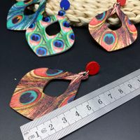1 Pair Bohemian Water Droplets Feather Stoving Varnish Hollow Out Wood Drop Earrings main image 3