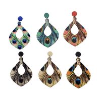 1 Pair Bohemian Water Droplets Feather Stoving Varnish Hollow Out Wood Drop Earrings main image 2