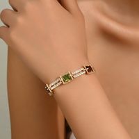 Glam Luxurious Shiny Geometric Leaf Copper Buckle Plating Inlay Zircon 18k Gold Plated Bracelets main image 2