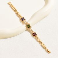 Glam Luxurious Shiny Geometric Leaf Copper Buckle Plating Inlay Zircon 18k Gold Plated Bracelets main image 4