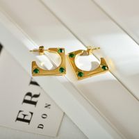 1 Pair Simple Style Streetwear Square Plating Inlay Stainless Steel Zircon 18k Gold Plated Ear Studs main image 2