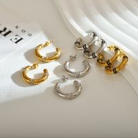 1 Pair Modern Style Round Polishing Stoving Varnish Inlay Stainless Steel Zircon Earrings main image 7