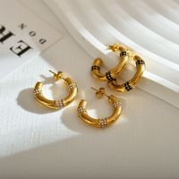 1 Pair Modern Style Round Polishing Stoving Varnish Inlay Stainless Steel Zircon Earrings main image 1