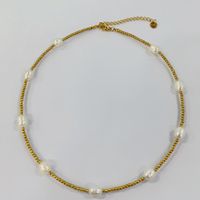 Ig Style Sweet Oval Stainless Steel Freshwater Pearl Beaded Handmade 18k Gold Plated Necklace main image 6