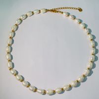 Ig Style Sweet Oval Stainless Steel Freshwater Pearl Beaded Handmade 18k Gold Plated Necklace main image 7