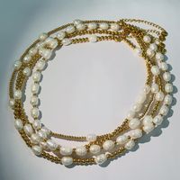Ig Style Sweet Oval Stainless Steel Freshwater Pearl Beaded Handmade 18k Gold Plated Necklace main image 8