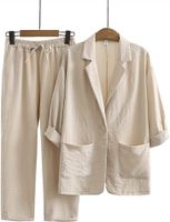 Casual Solid Color Pants Sets Cotton And Linen Pocket Pants Sets Two-piece Sets main image 3