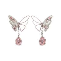 1 Pair Elegant Butterfly Plating Rhinestone Drop Earrings main image 5