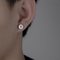 1 Piece Casual Hip-hop Round Solid Color Inlay Stainless Steel Diamond Ear Studs main image 1