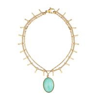Modern Style Oval Eye Stainless Steel Plating Inlay Turquoise Gold Plated Bracelets Necklace sku image 2