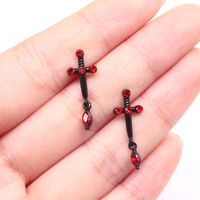 1 Piece Hip-hop Artistic Streetwear Cross Plating Inlay Copper Rhinestones White Gold Plated Ear Studs main image 1