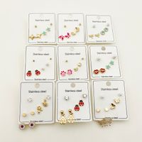 1 Set French Style Sweet Simple Style Geometric Tassel Heart Shape Plating Inlay 304 Stainless Steel Natural Stone Pearl Zircon 14K Gold Plated Ear Studs main image 5