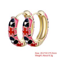 1 Pair Sweet Flower Enamel Plating Copper 18k Gold Plated Hoop Earrings sku image 1