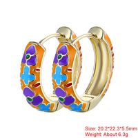 1 Pair Sweet Flower Enamel Plating Copper 18k Gold Plated Hoop Earrings sku image 22