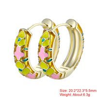 1 Pair Sweet Flower Enamel Plating Copper 18k Gold Plated Hoop Earrings sku image 4