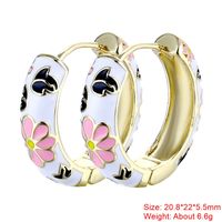 1 Pair Sweet Flower Enamel Plating Copper 18k Gold Plated Hoop Earrings sku image 5