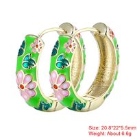 1 Pair Sweet Flower Enamel Plating Copper 18k Gold Plated Hoop Earrings sku image 9