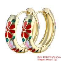 1 Pair Sweet Flower Enamel Plating Copper 18k Gold Plated Hoop Earrings sku image 12