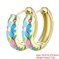 1 Pair Sweet Flower Enamel Plating Copper 18k Gold Plated Hoop Earrings sku image 13