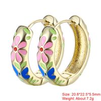 1 Pair Sweet Flower Enamel Plating Copper 18k Gold Plated Hoop Earrings sku image 18
