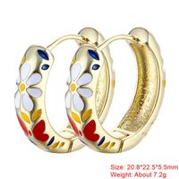 1 Pair Sweet Flower Enamel Plating Copper 18k Gold Plated Hoop Earrings sku image 16