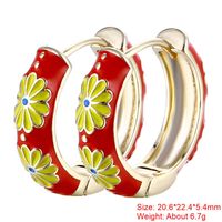 1 Pair Sweet Flower Enamel Plating Copper 18k Gold Plated Hoop Earrings sku image 24