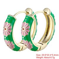 1 Pair Sweet Flower Enamel Plating Copper 18k Gold Plated Hoop Earrings sku image 23
