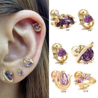 1 Piece Ig Style Simple Style Planet Moon Heart Shape Plating Inlay Brass Zircon 18k Gold Plated White Gold Plated Sleeper Earrings  Ear Studs main image 1