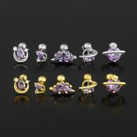 1 Piece Ig Style Simple Style Planet Moon Heart Shape Plating Inlay Brass Zircon 18k Gold Plated White Gold Plated Sleeper Earrings  Ear Studs main image 5