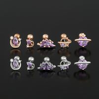 1 Piece Ig Style Simple Style Planet Moon Heart Shape Plating Inlay Brass Zircon 18k Gold Plated White Gold Plated Sleeper Earrings  Ear Studs main image 4
