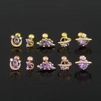 1 Piece Ig Style Simple Style Planet Moon Heart Shape Plating Inlay Brass Zircon 18k Gold Plated White Gold Plated Sleeper Earrings  Ear Studs main image 3
