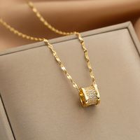 Wholesale Glam Simple Style Solid Color 304 Stainless Steel Copper Plating Inlay 18K Gold Plated Acrylic Glass Zircon Pendant Necklace sku image 43