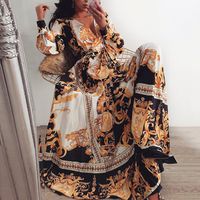 Women's Swing Dress Vintage Style V Neck Printing Long Sleeve Printing Maxi Long Dress Street main image 2