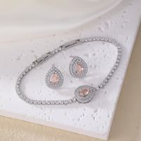 Copper Rhodium Plated Sweet Simple Style Commute Plating Inlay Water Droplets Zircon Bracelets Earrings sku image 13
