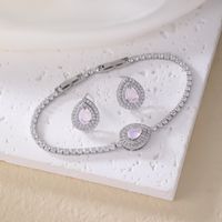 Copper Rhodium Plated Sweet Simple Style Commute Plating Inlay Water Droplets Zircon Bracelets Earrings sku image 18