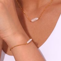 Vintage Style Geometric Stainless Steel Pearl Plating 18k Gold Plated Bracelets Necklace main image 2