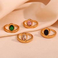 Elegant Vintage Style Classic Style Oval Stainless Steel Plating Inlay Zircon 18k Gold Plated Rings main image 4