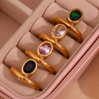 Elegant Vintage Style Classic Style Oval Stainless Steel Plating Inlay Zircon 18k Gold Plated Rings main image 3