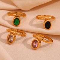 Elegant Vintage Style Classic Style Oval Stainless Steel Plating Inlay Zircon 18k Gold Plated Rings main image 1