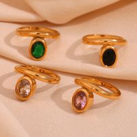 Elegant Vintage Style Classic Style Oval Stainless Steel Plating Inlay Zircon 18k Gold Plated Rings main image 6