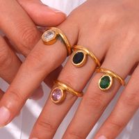 Elegant Vintage Style Classic Style Oval Stainless Steel Plating Inlay Zircon 18k Gold Plated Rings main image 2
