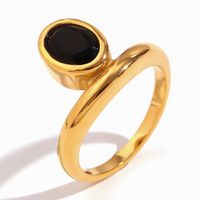 Elegant Vintage Style Classic Style Oval Stainless Steel Plating Inlay Zircon 18k Gold Plated Rings sku image 1