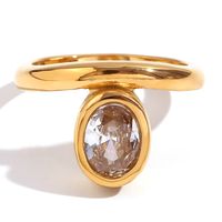 Elegant Vintage Style Classic Style Oval Stainless Steel Plating Inlay Zircon 18k Gold Plated Rings sku image 9
