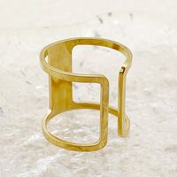 304 Stainless Steel 14K Gold Plated Novelty Simple Style Roman Style Enamel Plating Hollow Out Rectangle Open Rings main image 3